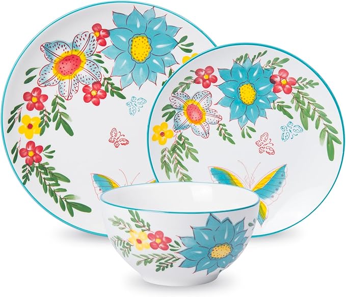 HomePop Ceramic 12-Pieces Dinnerware Sets,Dish Plates and Bowls Sets - Red