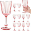 12 PCS Pink Plastic Wine Glasses with Removable Stems 13.5 Oz Pink Ribbed Wine Glasses Square White Wine Glass Muted Pastel Colors Goblets Elegant Fluted Glassware for Wedding Anniversary Birthday