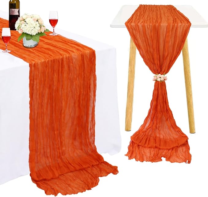 Orange Cheesecloth Table Runner Wedding Gauze Table Runner Rectangle 10FT Fall Table Cloth Burnt Orange Cheese Cloths Halloween Cheesecloth Table Runners for Thanksgiving Day Birthday Decoration