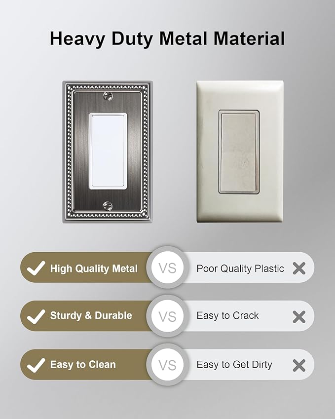 4-Pack Decorator Outlet Cover Plate, Pearls Decorative Switch Plates and Outlet Covers, Antique Silver Metal Wall Plates for Electrical Outlets