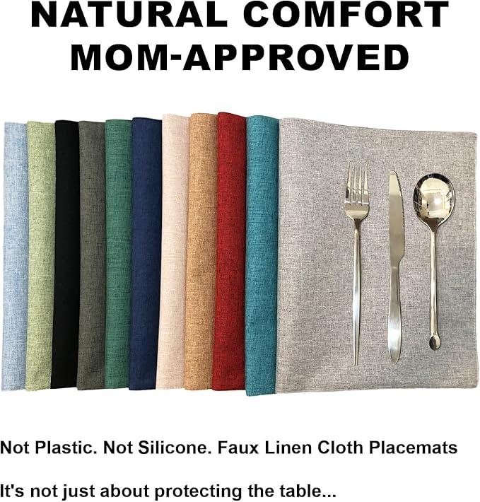 Cloth Placemats Set of 4, Cotton Linen Blend Machine Washable Double Layered Durable Place Mats Heat Resistant Placemats Wrinkle Free Thick Fabric Dining Table Mats (Dark Grey, 4)