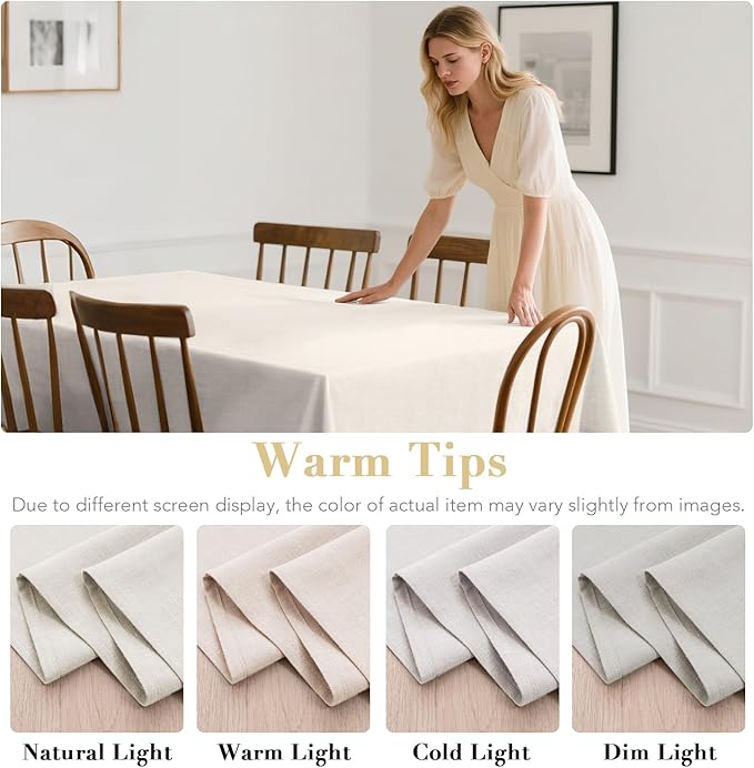H.VERSAILTEX Linen Table Cloths Rectangle 60 x 84 Inch Premium Tablecloth Spill-Proof Waterproof Table Cover for Dining Buffet Feature Extra Soft and Thick Fabric Wrinkle Free, Natural