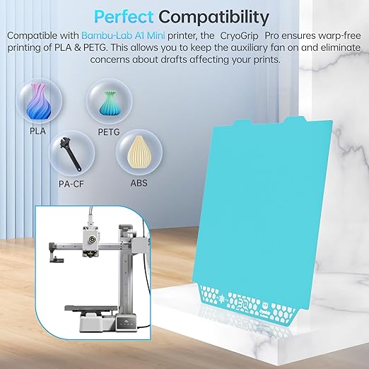 BIQU CryoGrip Pro Glacier 184x184mm Panda Build Plate for Bambu-Lab A1 Mini 3D Printer Double Sided Upgrade Build Plate Removable Surface Platform