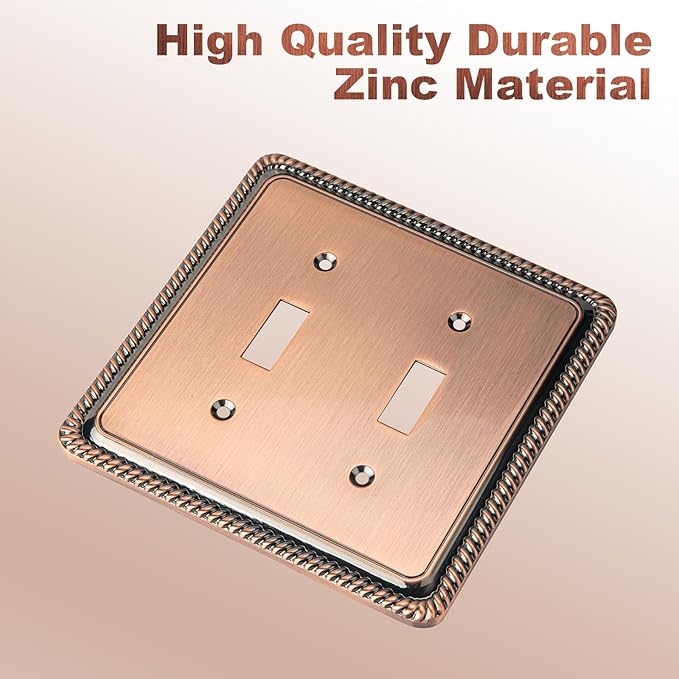 Henne Bery Rope Edge Decorative Wall Plate Switch Plate Outlet Cover (Double Toggle, Antique Copper)