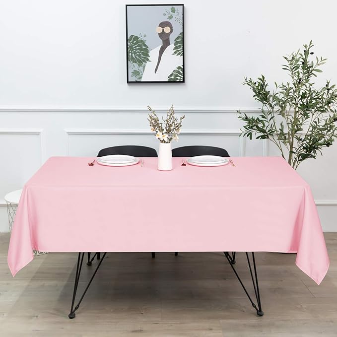 sancua Rectangle Tablecloth - 60 x 84 Inch - Stain and Wrinkle Resistant Washable Polyester Table Cloth, Decorative Fabric Table Cover for Dining Tables, Buffet Parties and Camping, Valentines Pink