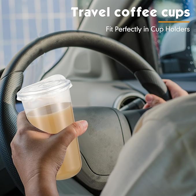 50 Sets Clear Plastic Cups with Strawless Sip Lids, Thickened Clear Disposable Plastic PET Crystal Cups for Iced Coffee, Smoothie, Cold Beverage, Drink Shops and Party Catering (20 oz)