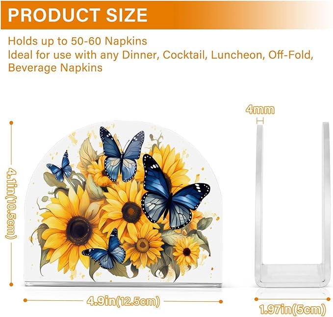 Napkin Holder Sunflower and Butterfly Crystal Clear Acrylic Napkin Holders Paper Napkin Holder Dining Table Dispenser for Kitchen Restaurant Home Decor Bar Accessories