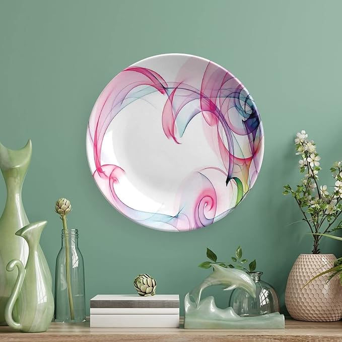 Decorative Plates, Abstract Decor Print Ornament, Colorful Smock Artwork Futuristic Decor, 6 Inch, Kitchen Wall Decor, Multy