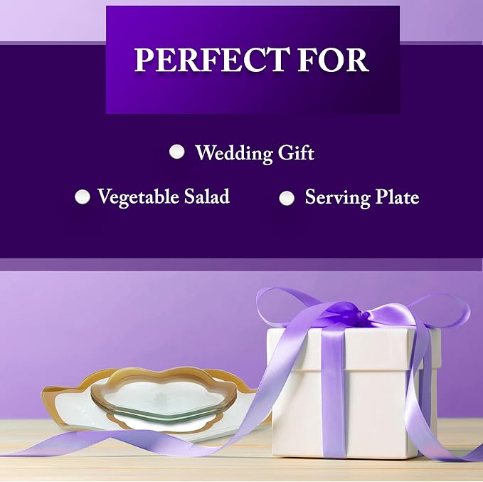 GAC Scalloped Tempered Glass Dessert Plates and Platters - Elegant Dinnerware & Decorative Plates with Gold Trim, Ideal for Serving Food, Special Occasions, and Presents - Set of 3