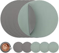 Myir JUN Round Placemats Set of 6 Faux Leather Place Mats and Coasters 15 inch Round Table Mats Dual Sided Non-Slip Stain Resistant Placemats (Gray & Sage Green, Set of 6)