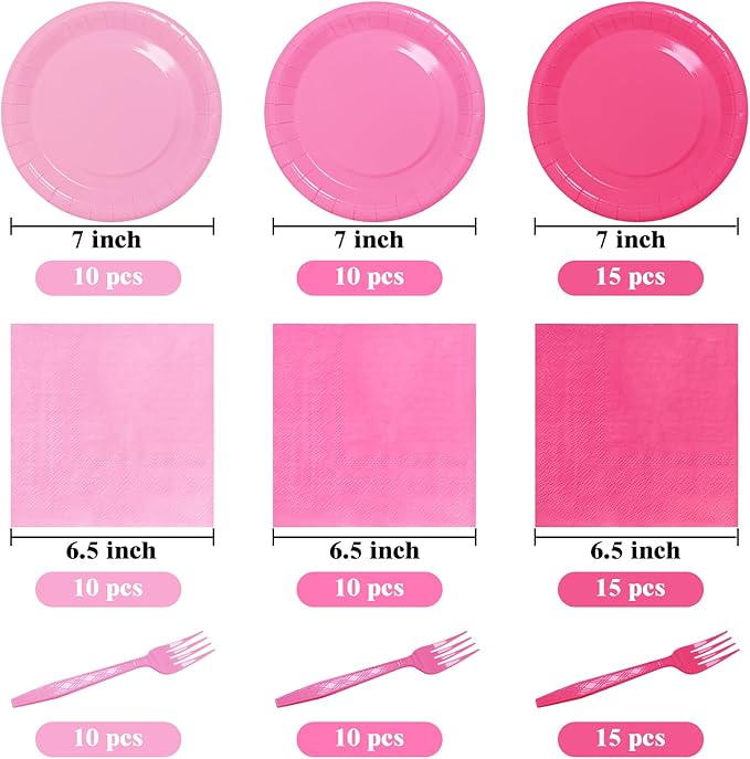Serves 35 Guests Gradient Pink Plates and Napkins Party Supplies,7" Gradient Pink Birthday Dessert Paper Plates and Napkins,Disposable Party Dinnerware for Wedding,Graduation