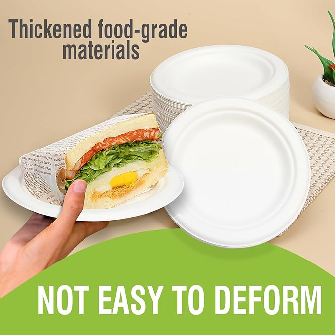 Small Paper Dessert Plates 6 Inch Disposable Biodegradable Compostable Appetizer Plates for Party, Dinner, Cake, Snacks (100 Pack, Heavy Duty Eco-Friendly Elegant White)