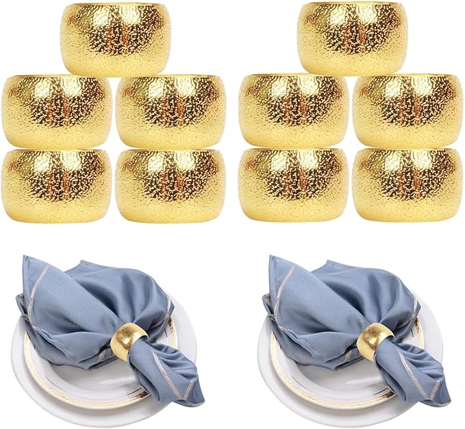 Napkin Rings Gold Set of 10 Bling Napkin Rings for Weddings Christmas Napkin Rings Gold for Dining Table, Holiday Décor and Special Occasions (Golden 10PCS)