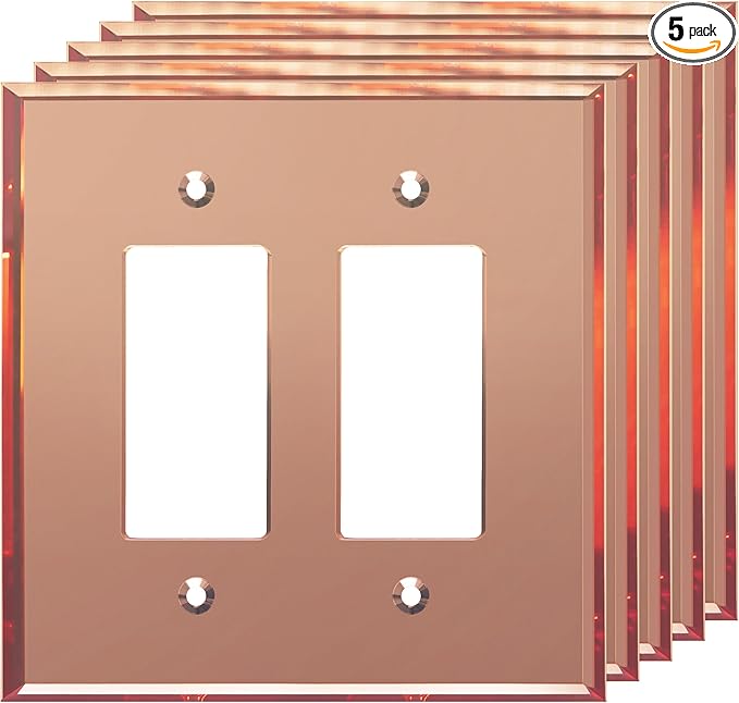 LIDER Double Decorator Wall Plate, Impact Resistant, Mirrored, Plexiglass Dual Outlet Cover or Light Switch Cover, Acrylic, Reflective Finish, Modern, Oversized 2-Gang 5.25" x 5.25", Rose Gold, 5 Pack
