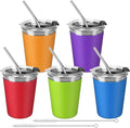 ShineMe Stainless Steel Kids Cups, 5pack with Spill Proof Lids, Straws & Silicone Sleeves, 12oz, BPA Free, Insulated, for Cold & Hot Drinks