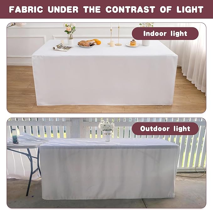 HolidayIdeas White Tablecloths for Rectangle 8 Foot Tables - 96 x 30 Inch - 2 Pack Fitted Tablecloths Polyester Fabric Table Cover for Parties, Wedding, Trade Show