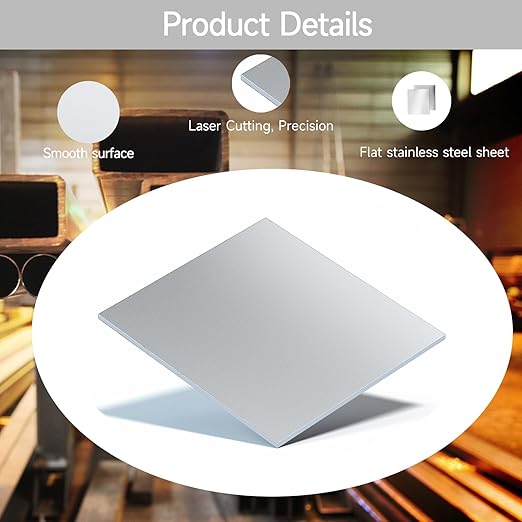 304 Stainless Steel Sheet - 12" X 12" X 1/8" Thin Stainless Steel Plate 1/8 Inch Thickness with Protective Film Metal Sheets Shim Stock Sheets for Kitchen DIY Crafting etc. (305 x 305 x 3 mm)