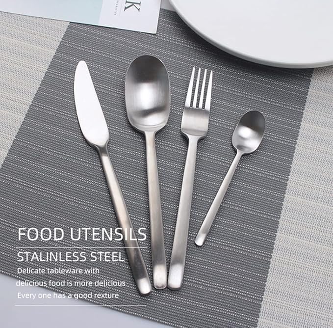 Matte Silverware Set for 10 Stainless Steel Flatware Set Light Luxury Vintage Style 40 Piece Cutlery Tableware Utensils Set Include Knives Forks and Spoons for Home Kitchen Restaurant Christmas