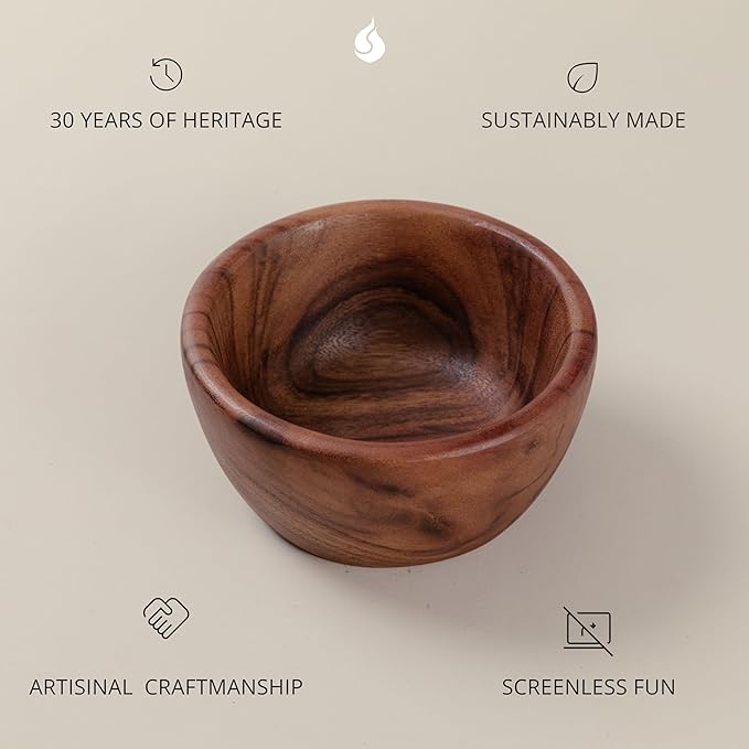 Acacia Wooden Salad Bowls (Set of 2): 6" x 3" Individual Wood Serving Bowls for Fruits, Cereal, Salads or Snacks - Handmade from a Single Organic Piece of Acacia Wood, Food Safe