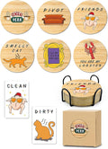 Friends TV Show Merchandise,6 PCS Cork Coasters for Drinks,Funny Coaster Set with Coasters Holder,Friends TV Fans Clean Dirty Dishwasher Magnet,Refrigerator Sign Kitchen Decor Gifts