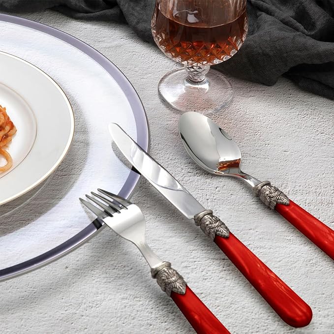 20 pieces 18/10 Stainless Steel Silverware Sets With Red Handle,Vintage Cutlery Sets,Sliverware set Service for 4,Dishware Safe (20, Red)
