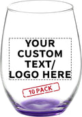 DISCOUNT PROMOS 10 ARC Stemless Wine Glasses Set, 21 oz. - Customizable Text, Logo - Chardonnay, Cabernet, Merlot, Sauvignon - Purple