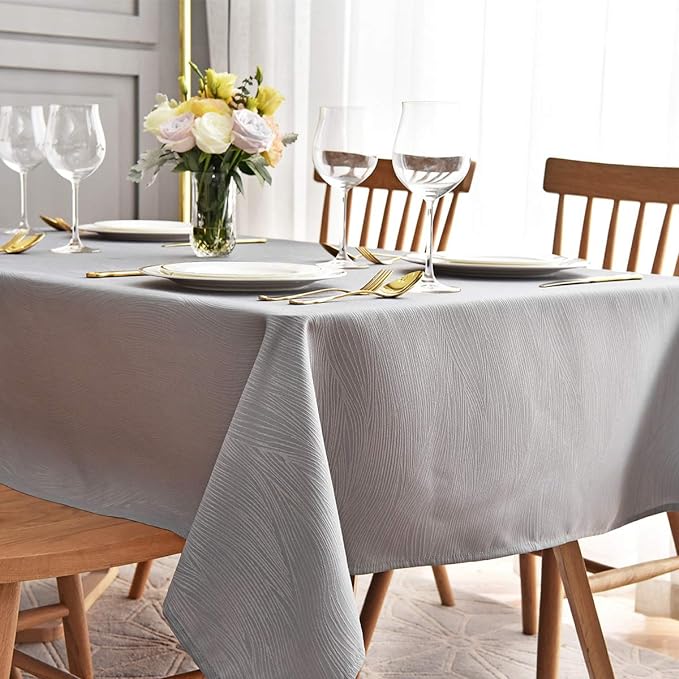 maxmill Square Table Cloth Swirl Design Water Proof Wrinkle Free Heavy Weight Soft Tablecloth Table Cover for Outdoor and Indoor Use Square 60 x 60 Inch Light Grey
