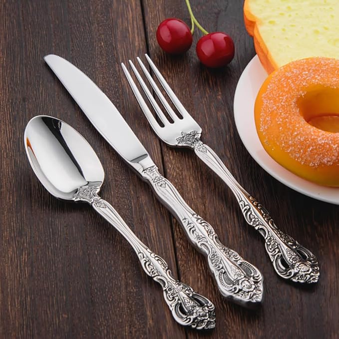 TWEE Luxury Fine Silverware Set for 12 Flatware Set 60 Pieces Relief Sculpture Openwork Design Elegant Tableware Set 18/10 Stainless Steel Cutlery Set Utensil Sets for Home Restaurant Dishwasher Safe