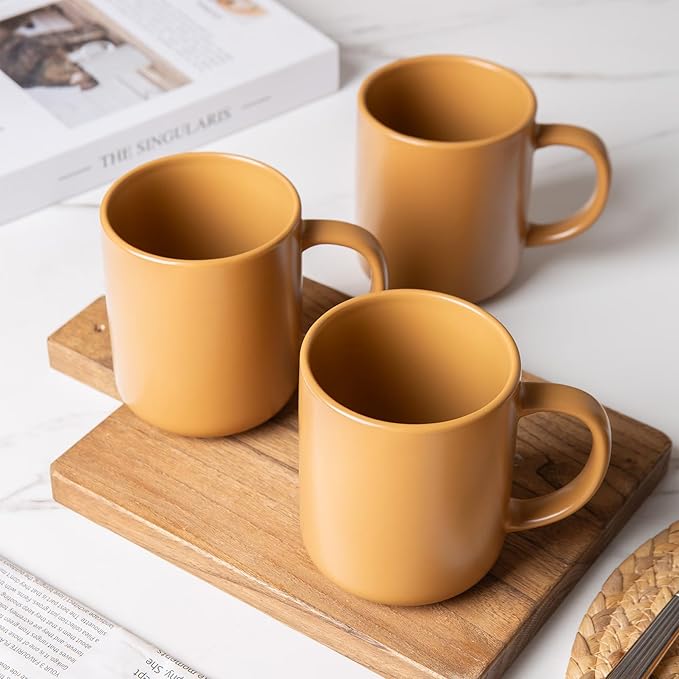 12-Piece Stoneware Dinnerware Set with Mugs | Microwave and Dishwasher Friendly | Stackable Matte Glaze Plates & Bowls | Service for 3 (Orange for 3)