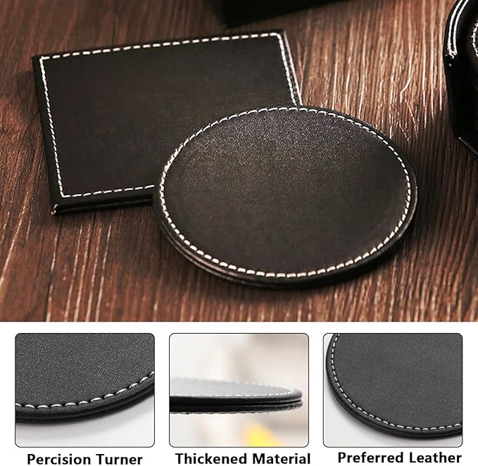 Custom Personalized Leather Coasters - Set of 6 | DIY Name, Photo, or Logo Coasters for Coffee Table, Bar, Beer, Wine | Ideal Housewarming Gift,Brown