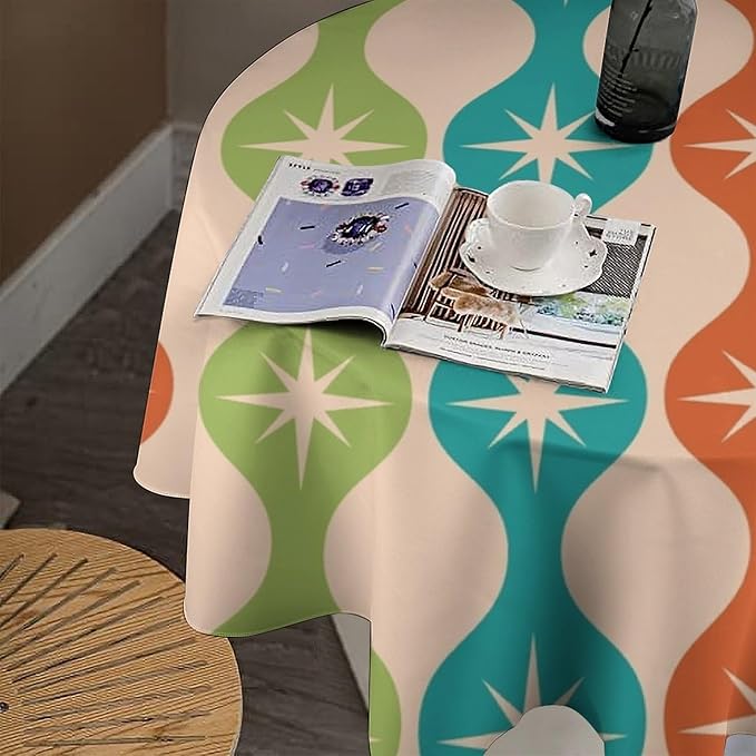 Mid Century Modern Round Tablecloth, Vintage Abstract Colorful Geometric Tablecloth for Home Party Dining Room Kitchen Decor 36Inch(90cm)