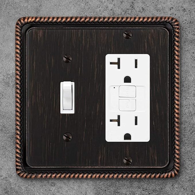 Henne Bery Rope Edge Decorative Wall Plate Switch Plate Outlet Cover (Toggle/Decorator, Aged Bronze)
