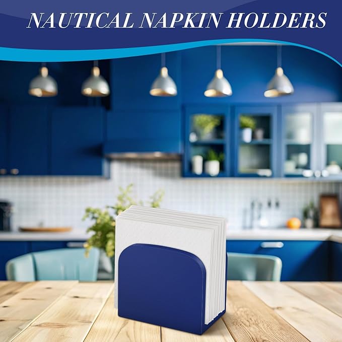 Natural Wooden Napkin Holder, Farmhouse Napkin Holders Upright Wooden Tissue Dispenser for Kitchen Dining Room Table Decor Indoor & Outdoor Use(Navy Blue Theme,Navy Blue)