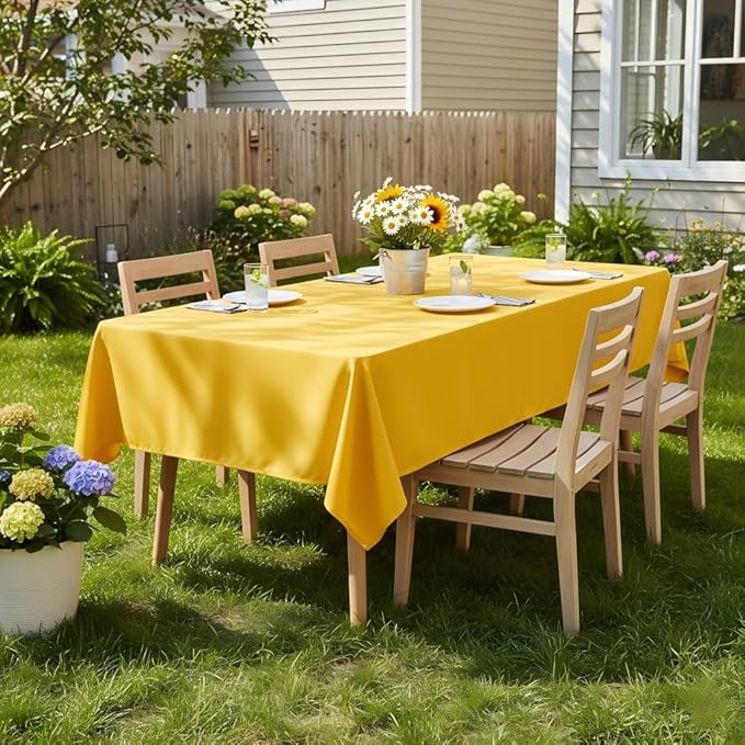 sancua Rectangle Tablecloth - 60 x 120 Inch - Stain and Wrinkle Resistant Washable Polyester Table Cloth, Decorative Fabric Table Cover for Dining Tables, Buffet Parties and Camping, Yellow