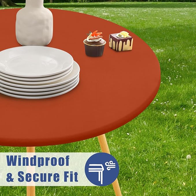 Round Spandex Tablecloth, Elastic Fitted Waterproof Tablecloths for 18"-24" Tables, Stretch Washable Picnic Table Cover for Camping, Dining, Indoor and Outdoor, Rust
