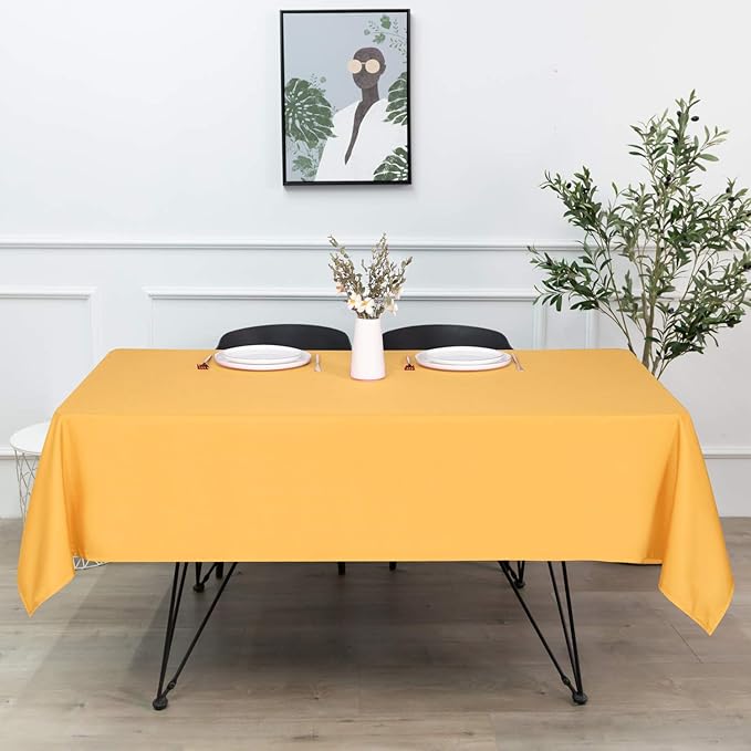 sancua Rectangle Tablecloth - 70 x 70 Inch - Stain and Wrinkle Resistant Washable Polyester Table Cloth, Decorative Fabric Table Cover for Dining Tables, Buffet Parties and Camping, Gold