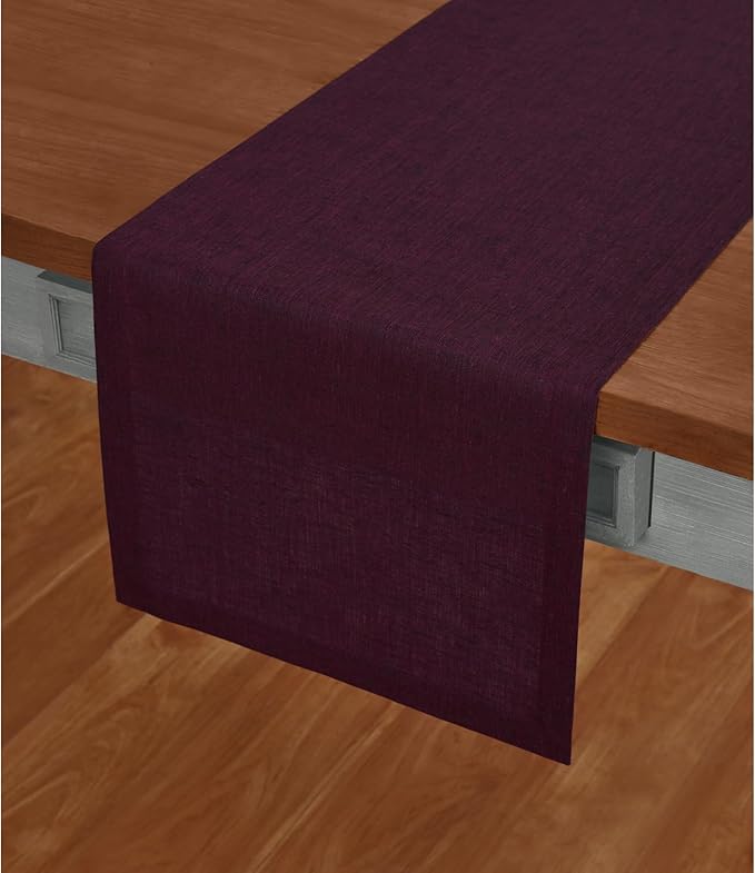 Solino Home Linen Table Runner 72 Inches Long - Athena, 100% Pure Linen Chambray Burgundy Table Runner 14 x 72 Inch for Dining, Valentines