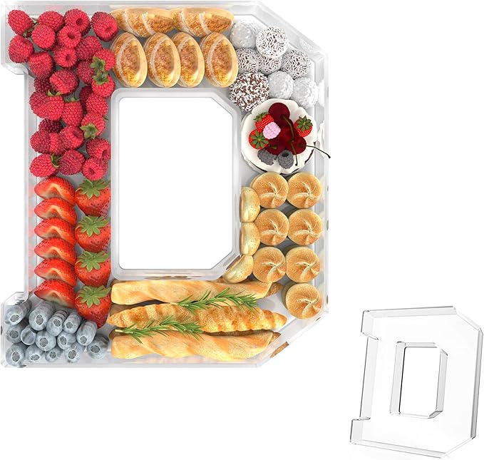 11" Acrylic Letter Charcuterie Tray, Charcuterie Letters Fillable Box for Food, Reusable Serving Cake Candy Dish Display Tray for Birthday Anniversary Party Decoration (Letter D)