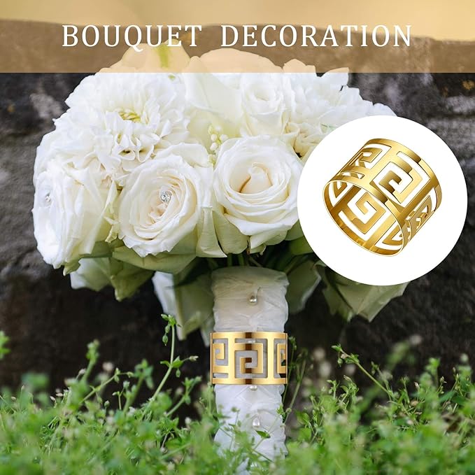 96 Pcs Gold Napkin Rings Hollow Out Napkin Rings Holder Set Metal Serviette Buckle Bulk for Dinner Table Decoration Christmas Holiday Wedding Party Birthday Banquet Gathering