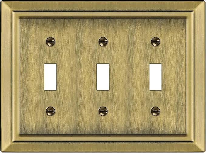 Metal Wall Plate for Electrical Outlets, Decorative Antique Brass Switch Plates Outlet Cover, Light Switch Cover Plate, 3-Gang Wall Plates (Triple Toggle, 1 Pack)