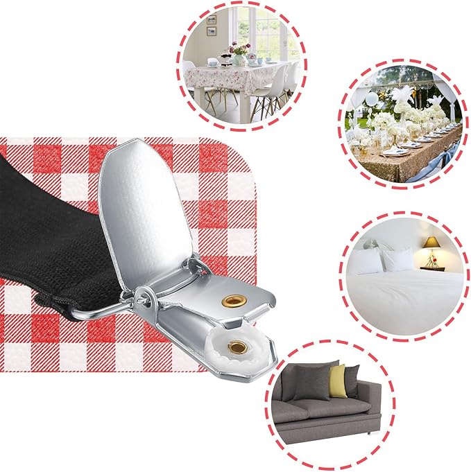 Table Cloth Holder Clips Hidden Strap 5 Pack - Adjustable Elasticity Picnic Tablecloth Clip Perfect for Thick Tables Bench Cover Picnic Party Camping and RV Accessories