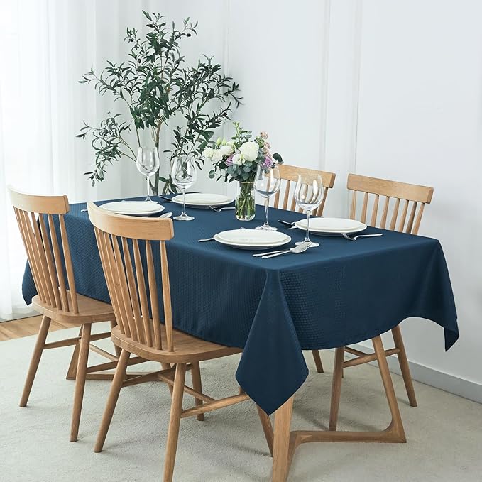 maxmill Rectangle Tablecloth Weaved Pattern Waterproof Spillproof Wrinkle Free Table Cloth, Kitchen Dining Tabletop Decoration, Fabric Table Cover for Holiday Parties, 52 x 70 Inch, Navy Blue