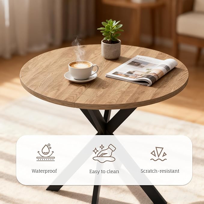 31.5" Round Dining Table and Chairs Set for 2, Small Dining Table Chairs Set Space-Saving, Round Table Set with Upholstered Chairs for Kitchen Dining Room Apartment(Natural + Black)