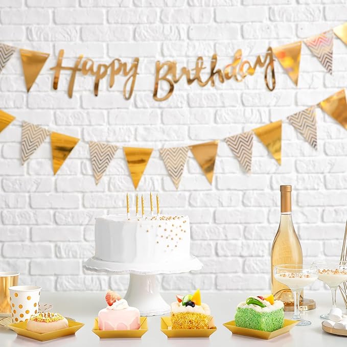 Zhehao 100 Pcs Plastic Dessert Appetizer Plates Disposable, 3.6 x 3.6 Inch Small Square Plastic Dessert Cake Plate for Party, Valentine's Day Wedding Birthday Bridal Baby Shower Supplies (Gold)