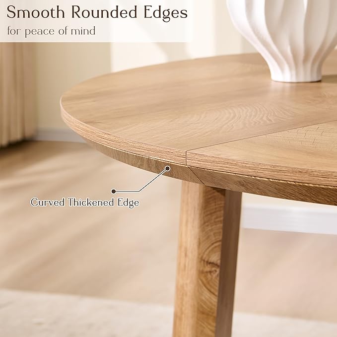 OKD 47" Dining Table for 4-6, Round Dining Room Table with Triangular Structure Pedestal Stable Base, Curved Table Edge, Circle Kitchen Tables for Dining Room, Kitchen, Light Tree Knot