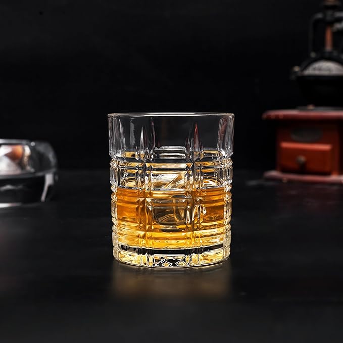 KANARS Crystal Whiskey Glasses - 10 Oz Rock Glasses in Luxury Gift Box - Set of 4 Lowball Bourbon Glass Tumbler for Birthday, Wedding Anniversary, Valentine's Day and Retirement