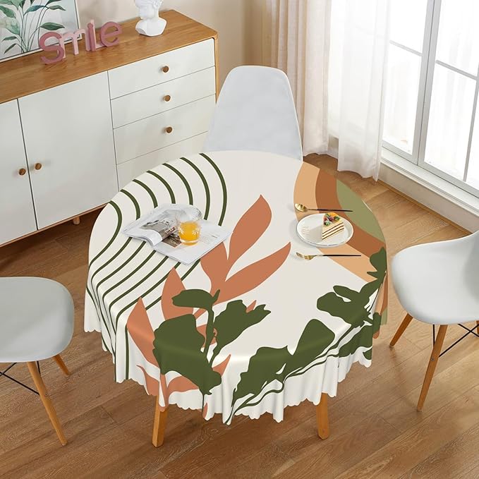 Laeacco 60 Inch Boho Mid Century Round Tablecloth Abstract Rainbow Sun Modern Geometric Art Print Table Cloth Washable Waterproof Wrinkle Free Table Cover for Kitchen Dining Picnic Party Decoration
