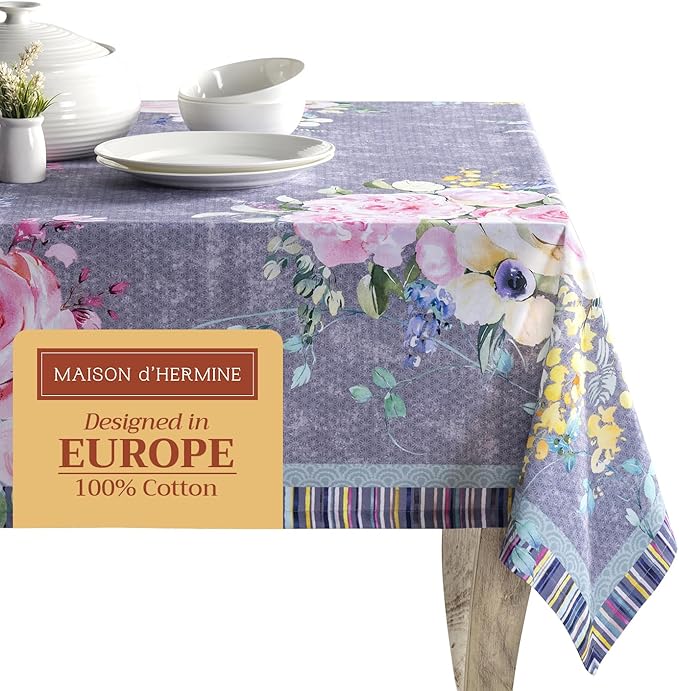 Maison d' Hermine Table Cloth Square Table 100% Cotton 54 x 54 Inches Tablecloth Reusable Decorative for Dining Room Farmhouse Home Valentines Day Decorations Spring Summer- Sweet Rose Lavender - Lush