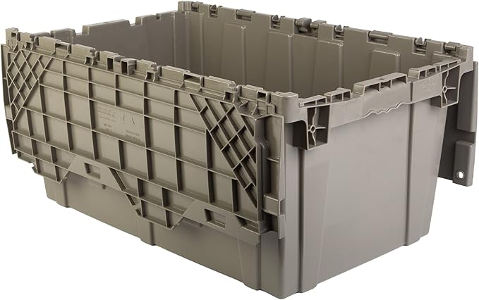 Hudson Exchange 27.3 x 17.2 x 12.6 (3 Pack) Storage Tote Distribution Container with Hinged Attached Lid, Gray/Brown