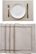 Placemats Set of 4 for Dining Table with Hollow Edge Design- Table Mats 12x 18 Inch, Cloth Place mats Machine Washable (Beige 4pcs)